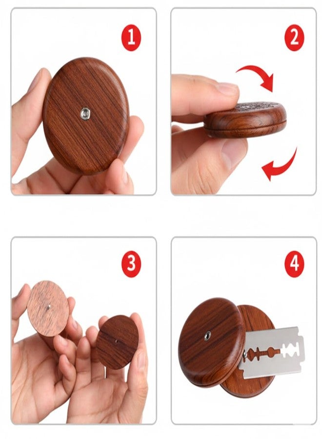 Doczen Bread Lame for Sourdough Bread Baking, Professional Wooden Dough Scoring Tool with 5 Blades & Leather Cover - UFO Design - Lotus Patterns - Image 5